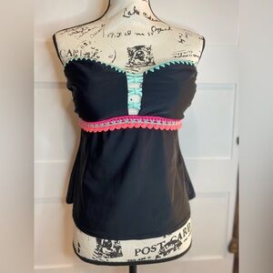 Arizona Jean Crochet Tank – Black w/ Mint & Pink Accents, Size XL | Boho Style